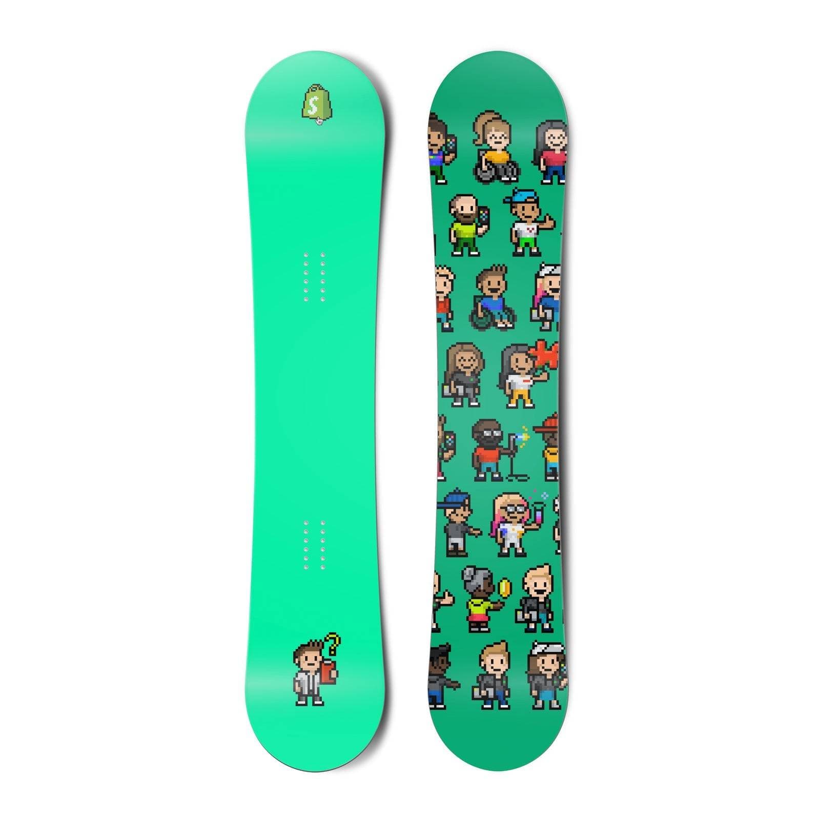 Operation Overlord The Multi-location Snowboard, green with pixelated figures graphic.